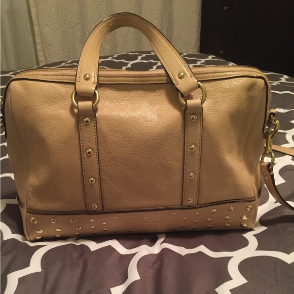 COACH bag, handles and strap, natural/tan color, about 12 in. - Picture 1 of 8